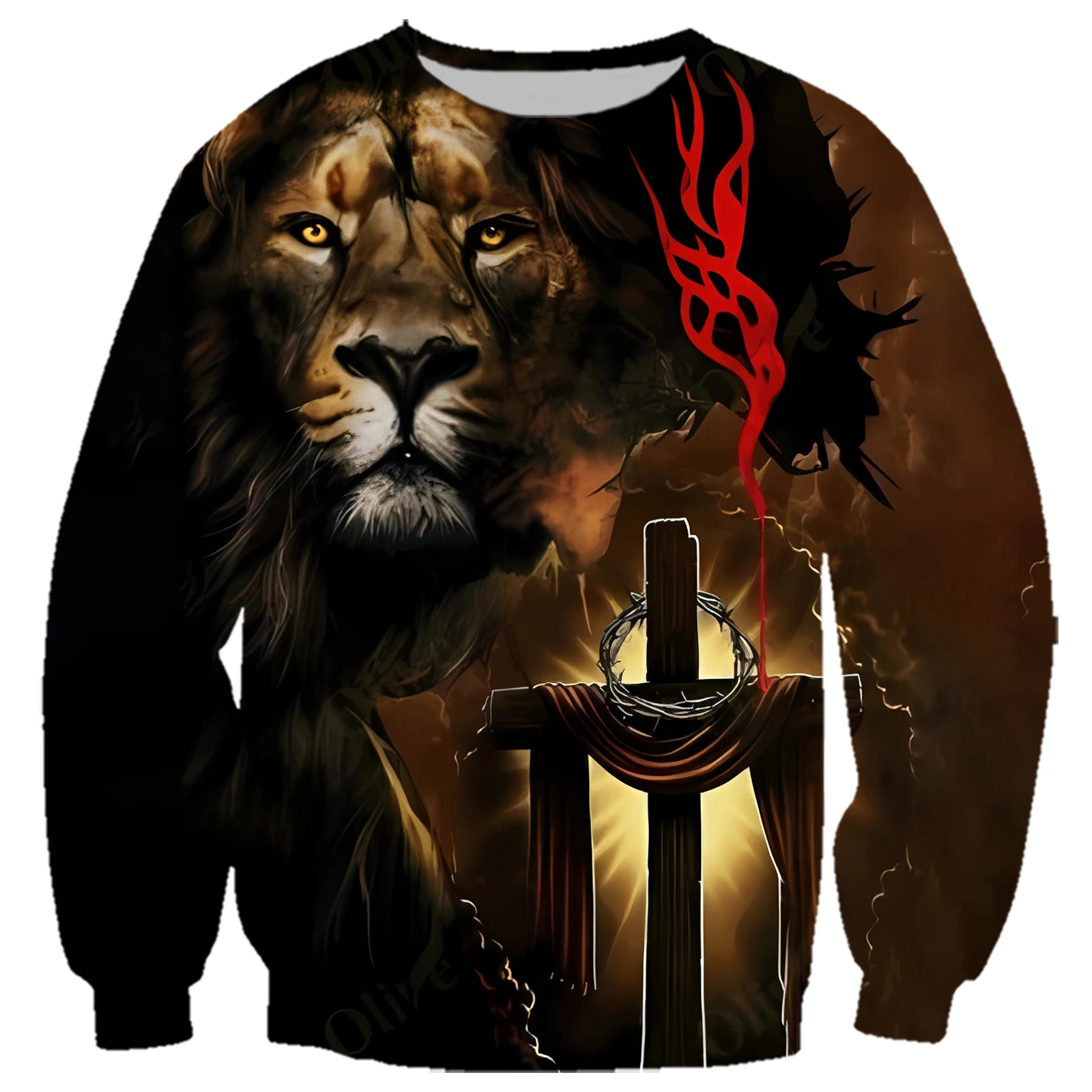 HX Fashion Mens Hoodies Jesus Animal Lion Cross Printed Sweatshirts Zip Up Coats Casual Men Clothing Christian Believers Gifts