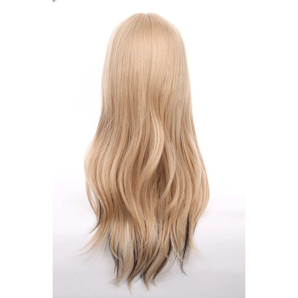 Parrucca Lolita da donna con botto lungo ondulato biondo Ombre nero sintetico resistente al calore per uso quotidiano di feste cosplay