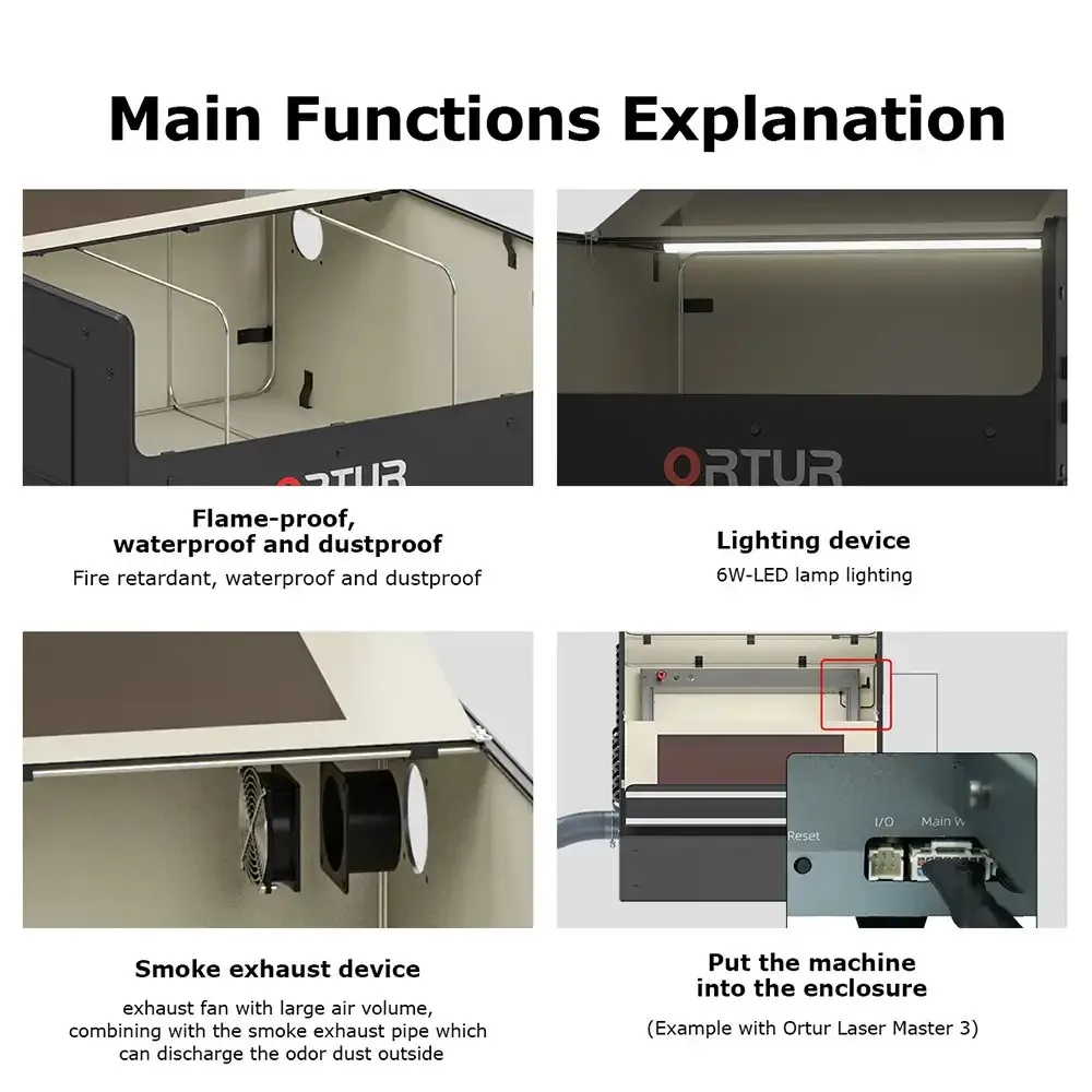 Ortur Enclosure 2.0 for All Laser Engraving Machines Fireproof Dustproof Protective Cover Box Noise Reduction 700x720x370mm