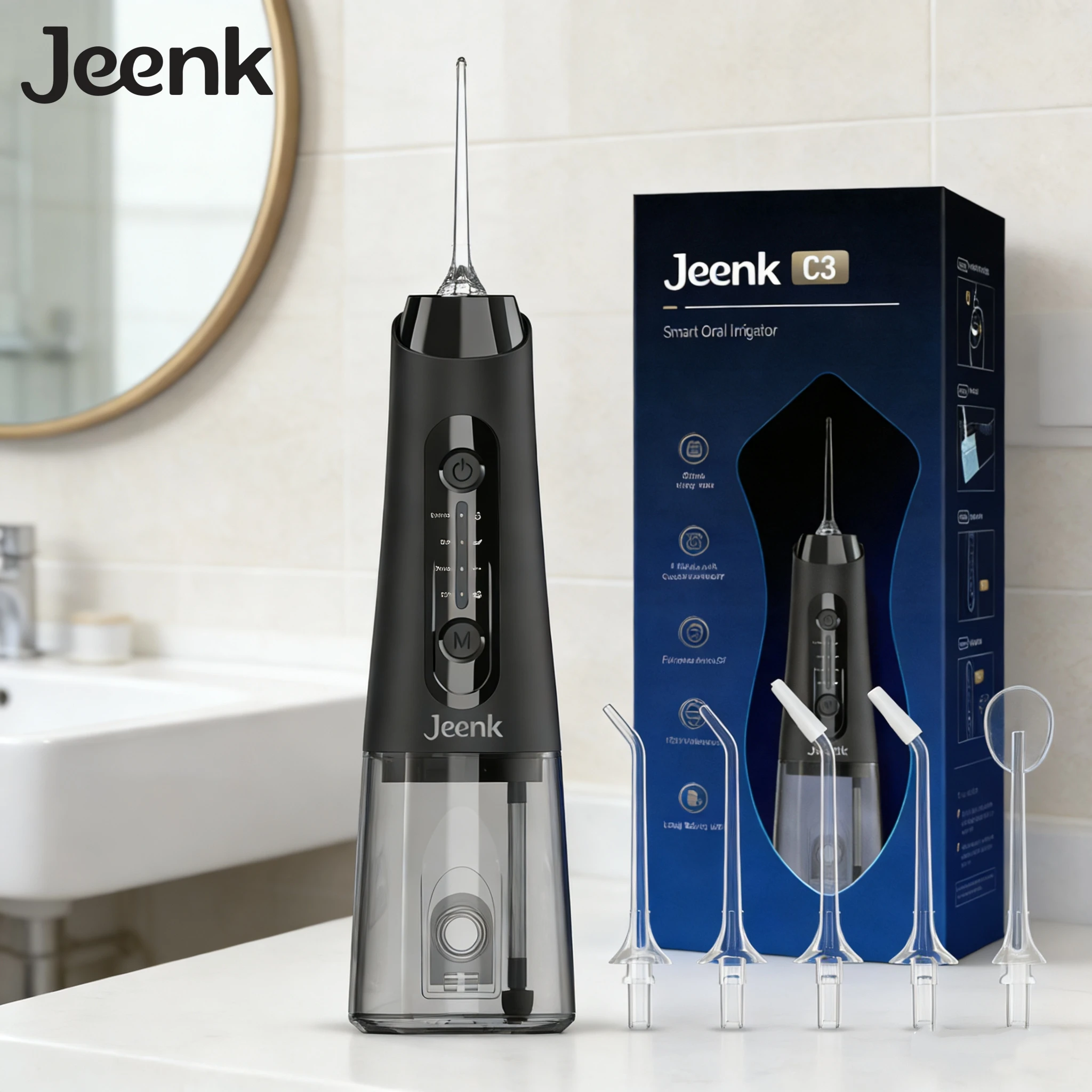 

Портативный ирригатор для воды Jeenk для путешествий, беспроводной ирригатор для полости рта с 4 режимами, 6 насадок, перезаряжаемый и водонепроницаемый зубной очиститель