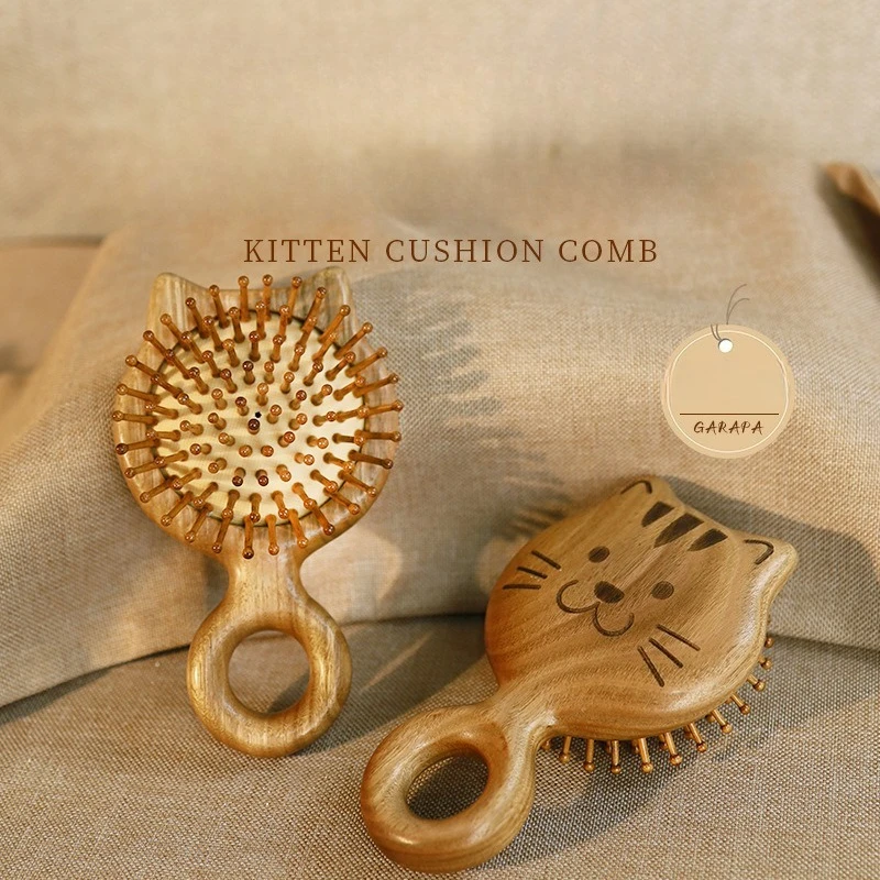 

Tiesumu (golden Sandalwood) Kitten Air Cushion Comb Cute Massage Comb Solid Wood Meridian Sparse Household Portable Airbag Comb
