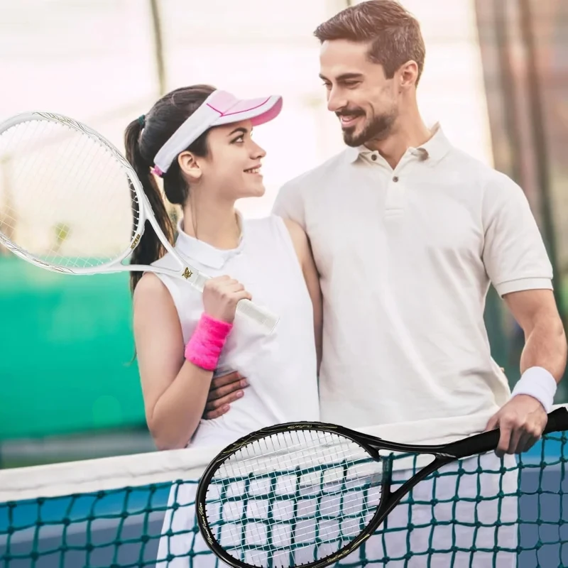 Tenis con mango precordado y cómodo, raqueta de tenis de 27 pulgadas para principiantes, incluye 4 pelotas de tenis, 2 overgrips y 2 bolsas de tenis