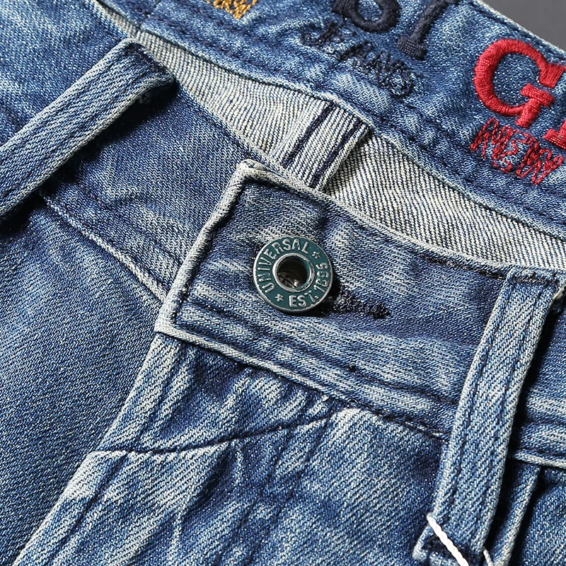 Fashion Vintage Men Jeans Plain Washed Retro Light Blue Slim Ripped Jeans Men High Quality Elastic Casual Designer Denim Pants