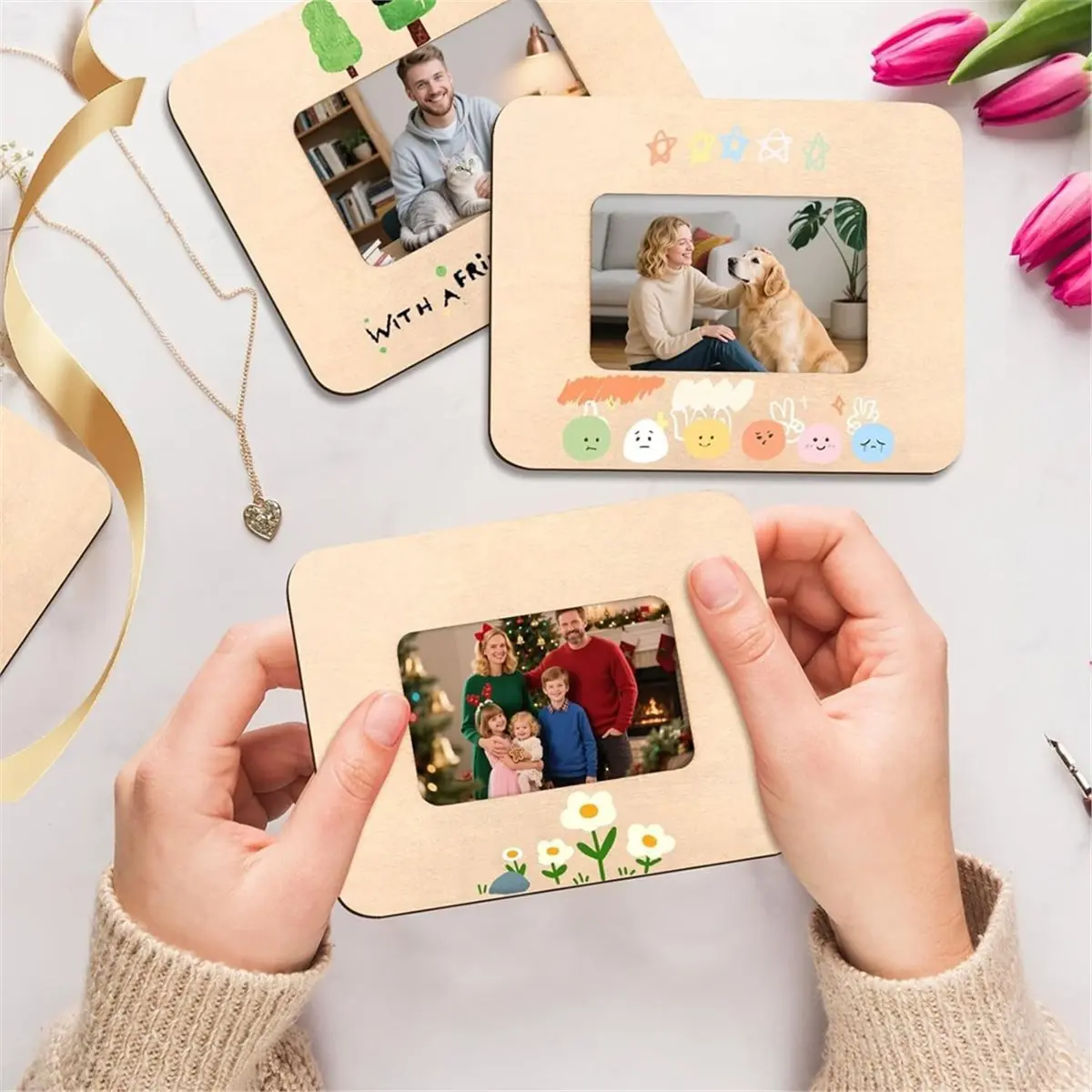BHBL 10Pcs Wooden Photo Frames Set Paintable DIY Craft Picture Frames for Kids School Art Projects Home Wall Decoration Party