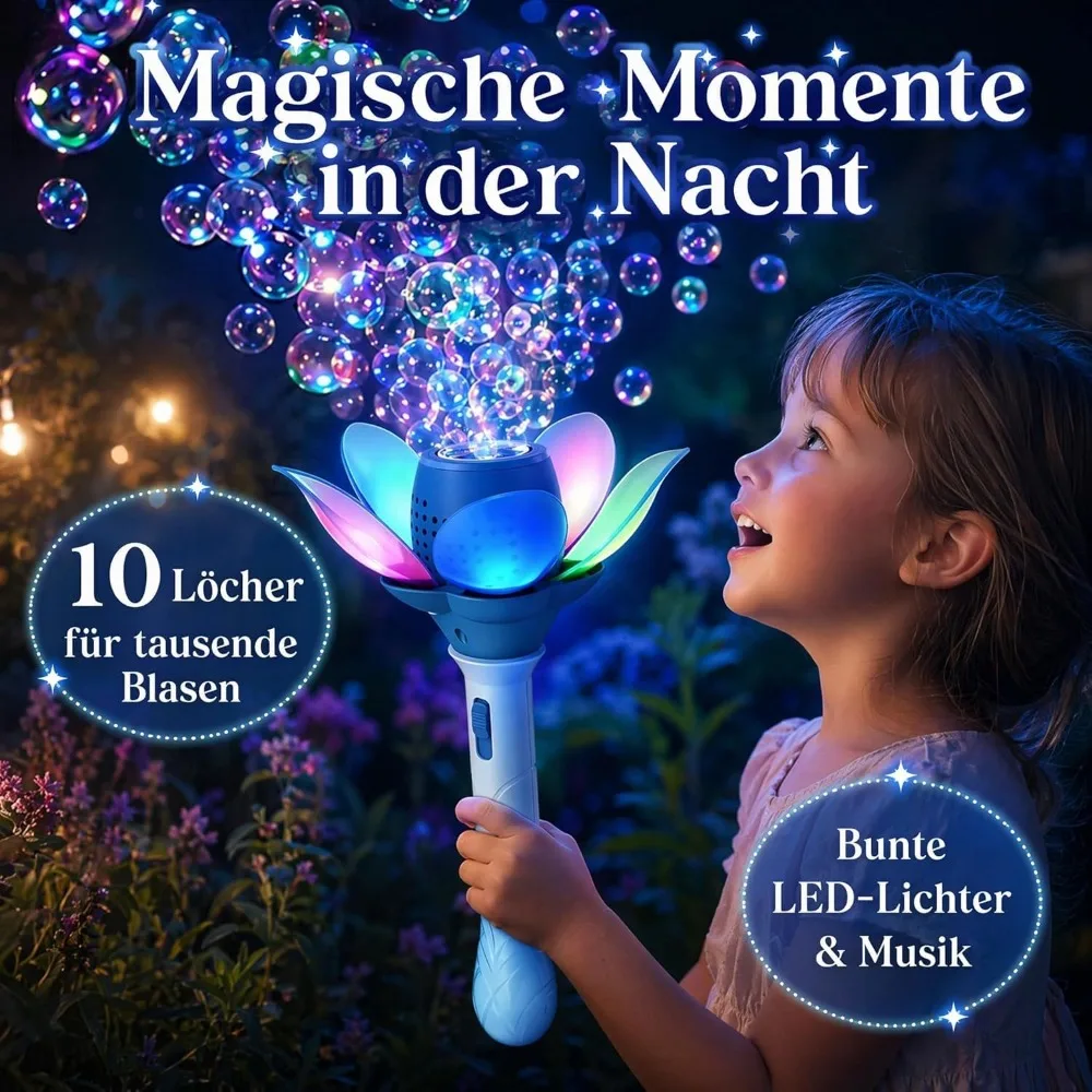Flower Bubble Wand Machine Bubble Gun with Solution Electric Bubble Maker Toy for Outdoor Party Wedding Kids Gift