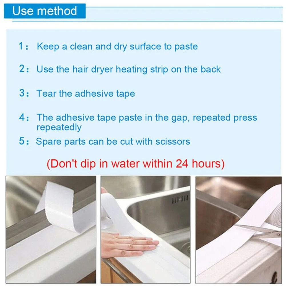 2M PVC Wasserdichtes Klebeband für Spülbecken-Risse, Küchen-, Badezimmer- und Badewannen-Eckdichtungsband, selbstklebende Aufkleber für Spülbecken- und Herd-Risse – Detail 6
