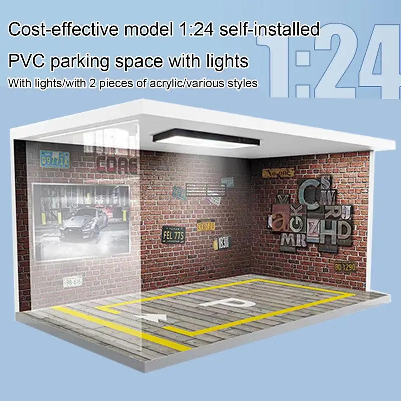 Modelli di vetrine per garage Luci da collezione Espositore per parcheggio Vetrina per auto Modello di scena per garage Parcheggio per auto squisito