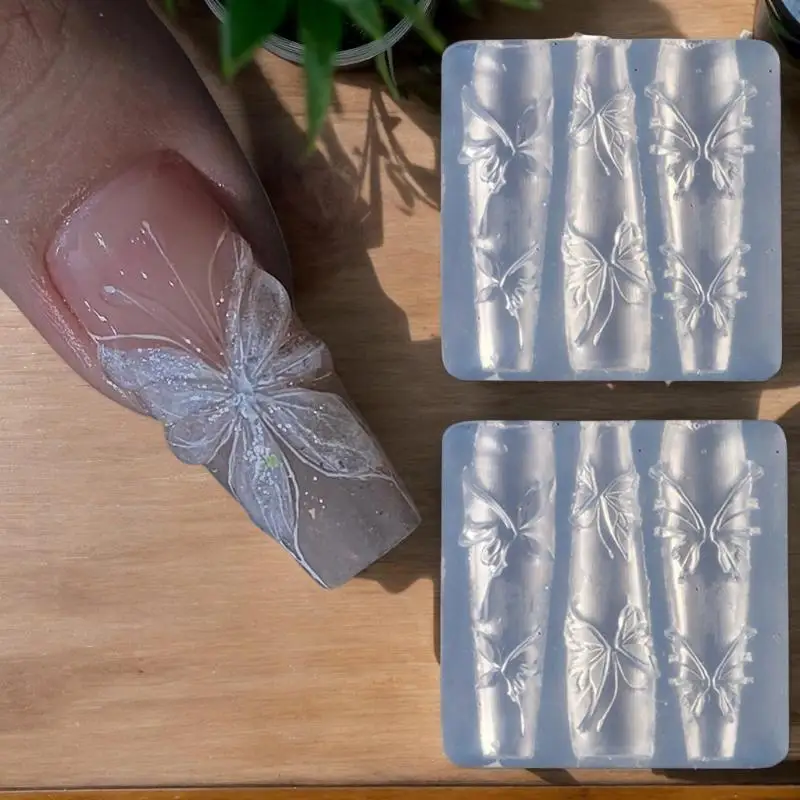 قالب مانيكير احترافي ثلاثي الأبعاد مع نجم البحر والفراشة والصدفة وتصاميم الزهور من السيليكون