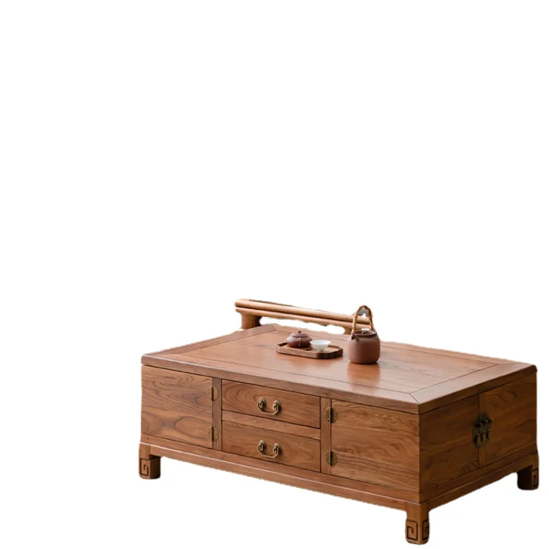 

New Chinese Style Tea Table Box Solid Wood Retro Zen Simple Log Old Elm Wood Living Room Multi-Functional Antique Box Furniture