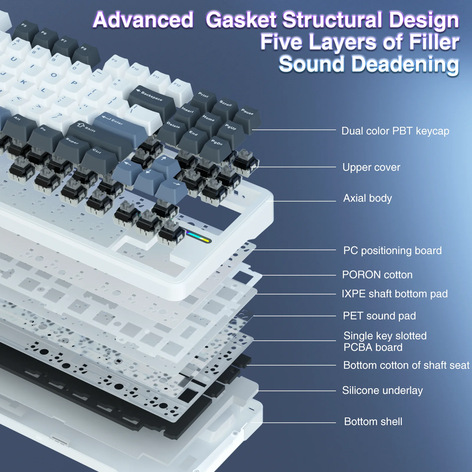 AULA F87 Wired Version 87 Keys Compact TKL Gasket Mount Hot-Swappable RGB Gaming Keyboard with Macro Software