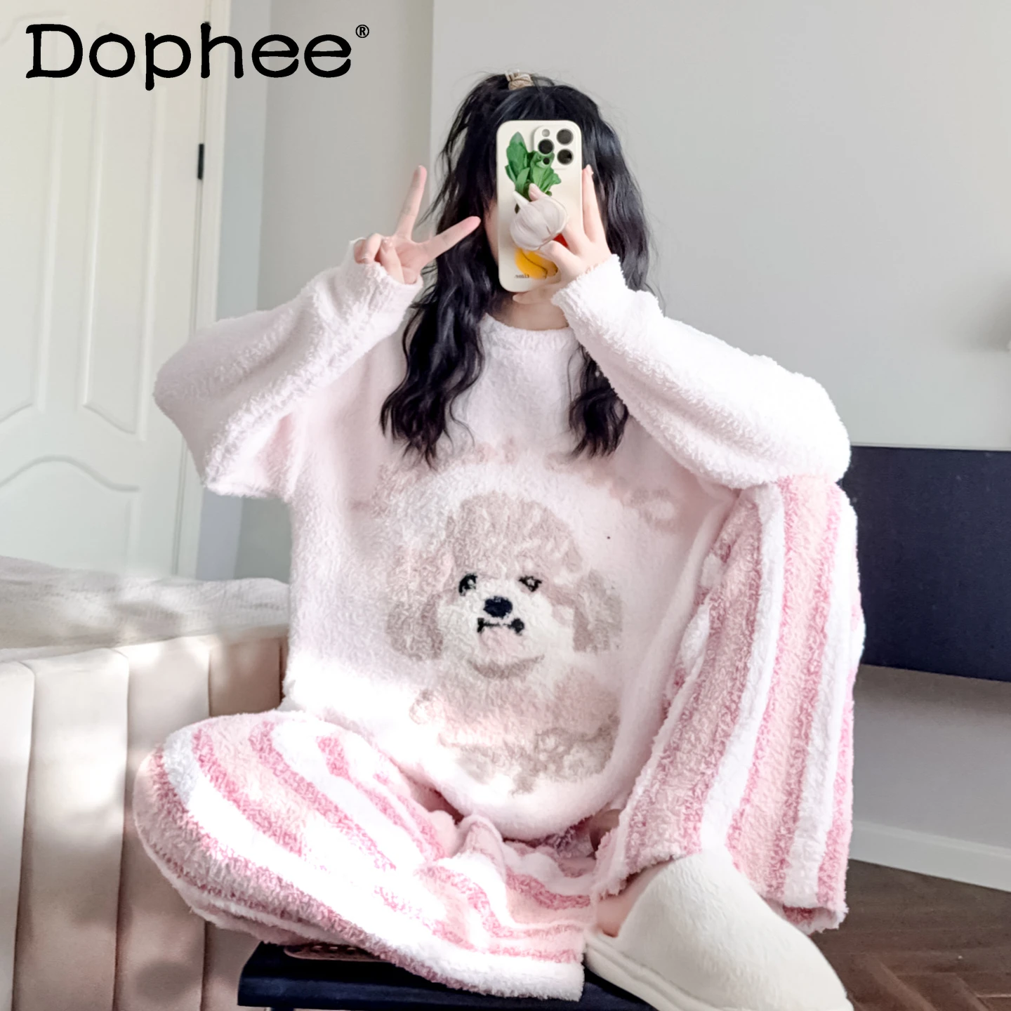 

Мягкие пижамы с героями мультфильмов в японском стиле для женщин, осенний комплект из полуфлиса, теплая домашняя одежда из кораллового флиса, подходит для верхней одежды