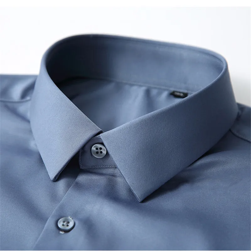 2023 Solid Men Dress Shirts Office Long Sleeve Regular Fit Business Mens Social Shirt Without Pocket Soft Cool Causal Clothes