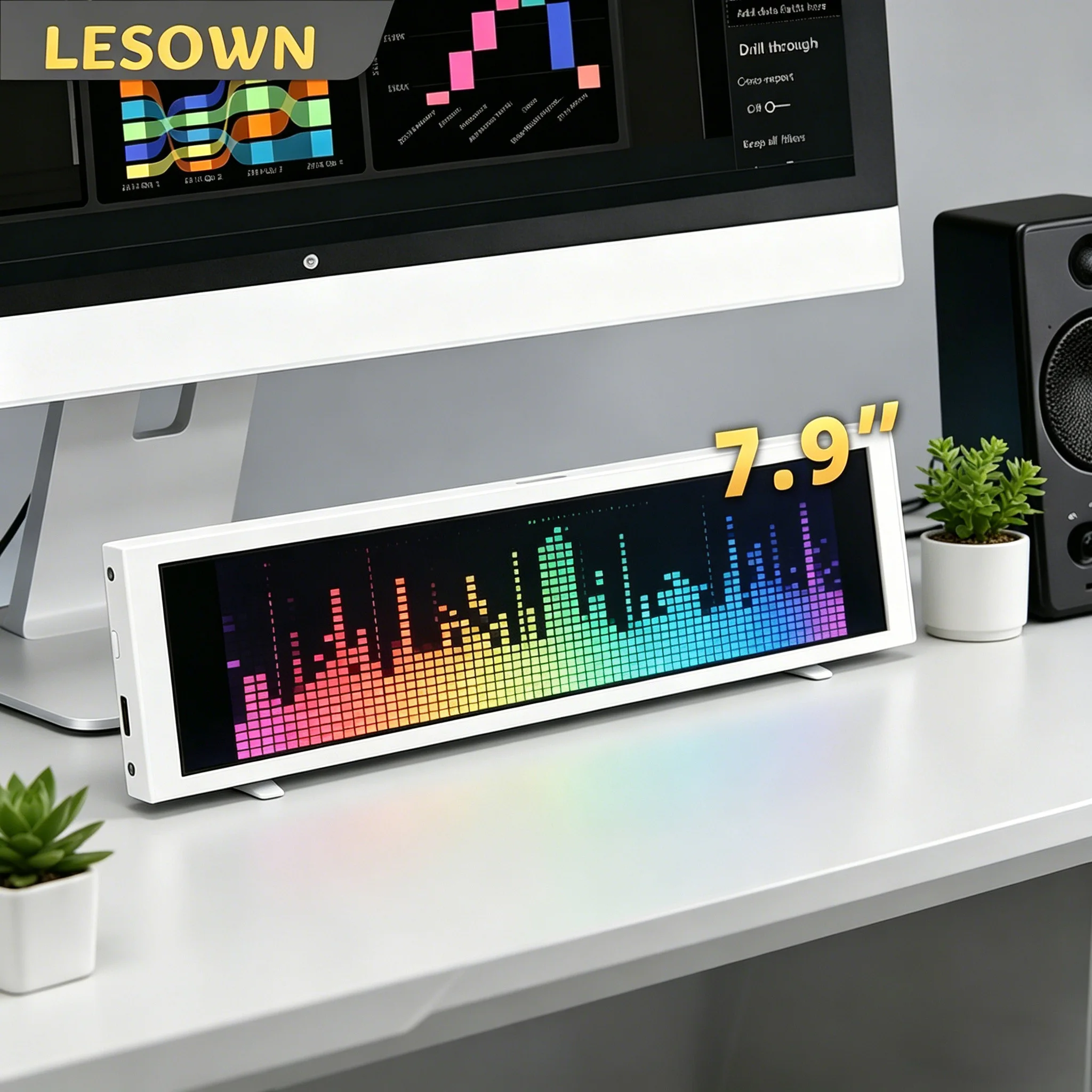 

LESOWN Stretched Bar Display Portable 7.9 Inch Ultra Wide External Mini Monitor for Music spectrum Sidebar Auxiliary Display