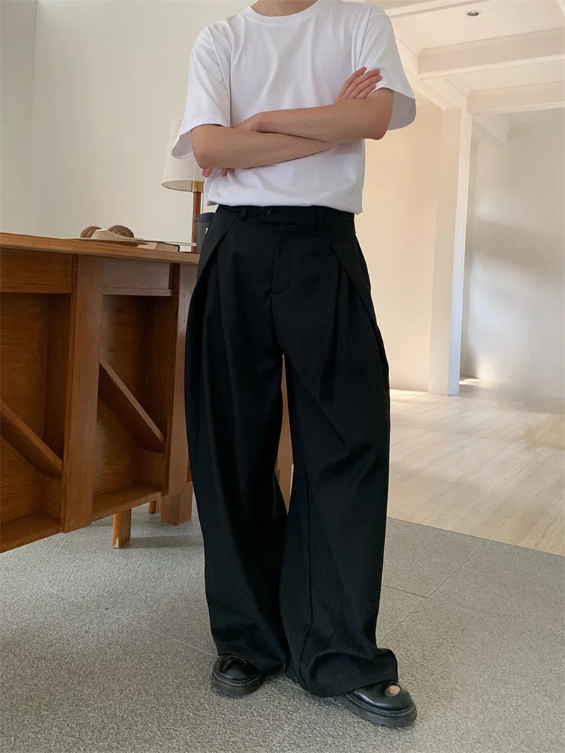 

Cleanfit Men's Straight Leg Suit Pants Hong Kong Sle Slimming Drapey Knife Pants Casual Wide Leg Westwear Long Trousers