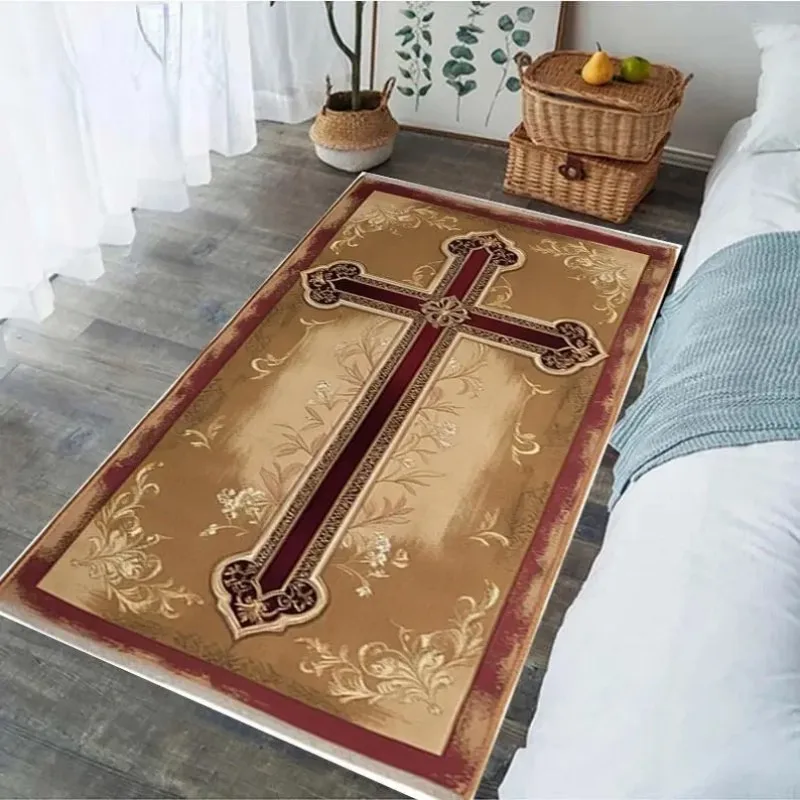 Non-slip Christian Cross Rug, Prayer Mat for Living Room Bedroom Decor
