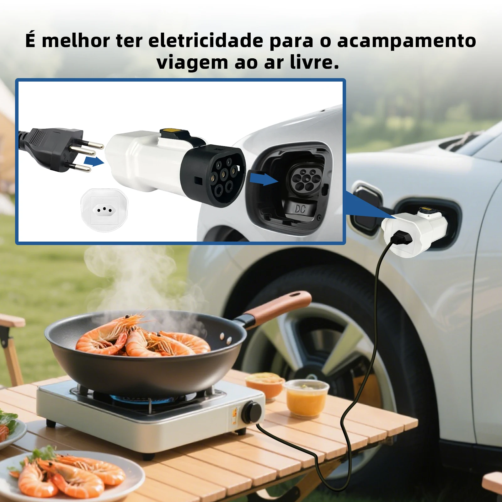 مفرغ EVqiaoyi Type2 V2L لمحول Descarregador Descarga BYD MG للمركبة إلى التحميل مع مقبس برازيلي للتخييم #3