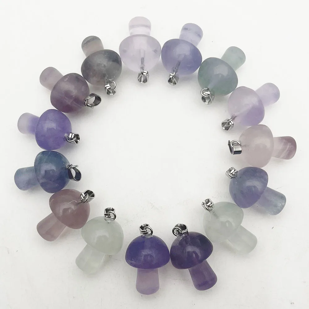 

fashion Good quality fluorite Natural Stone Mushroom Pendant for Jewelry Making Necklace charm Accessories 24PC free shipping