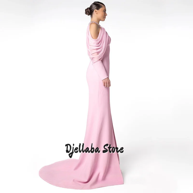 Abito da sera sexy a sirena Abiti da festa Abiti da festa con spacco rosa con maniche lunghe con scollo all'americana personalizzati
