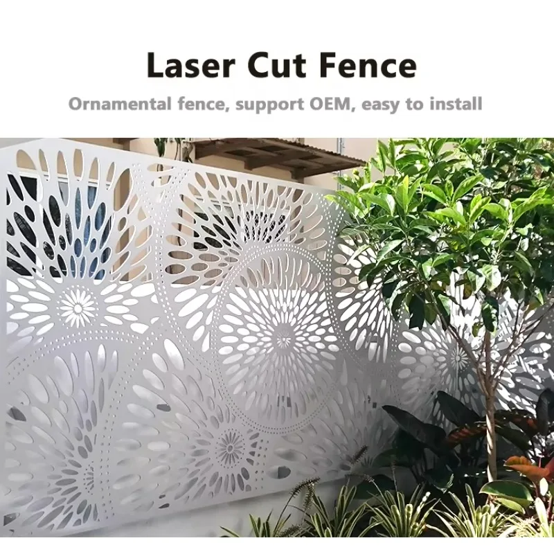 Modern Design Aluminum Fencing Outdoor Steel Fence Customized Decorative La-ser Cut Fence Panel