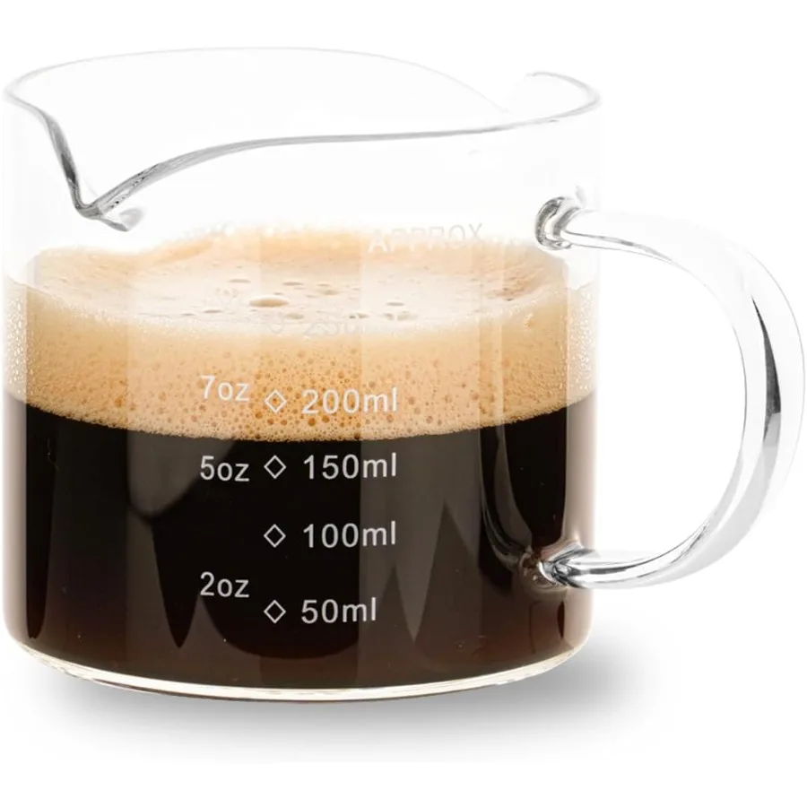 

1 Pack 250ML/8.5OZ Measuring Cup Espresso Shot Glasses Double Spouts Large Coffee Cup with Handle Triple Pitcher Milk Cup Parts