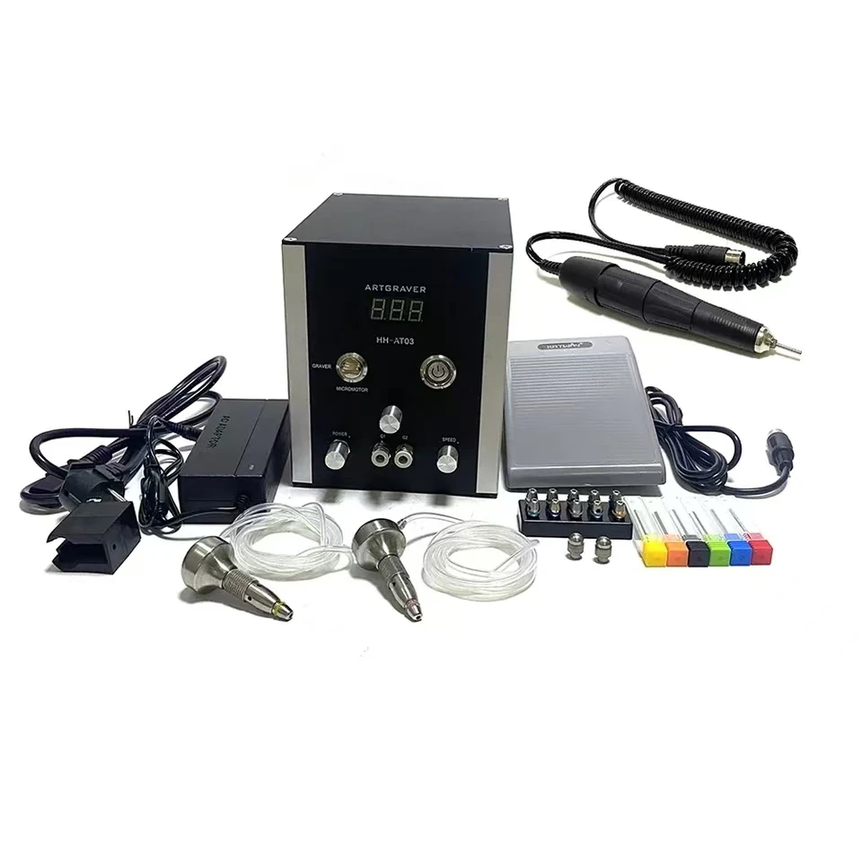 AT03 Air Compressor Free Jewelry & Stone Setting Tools  Jewelry Handpiece Double Head Pneumatic Engraving Machine