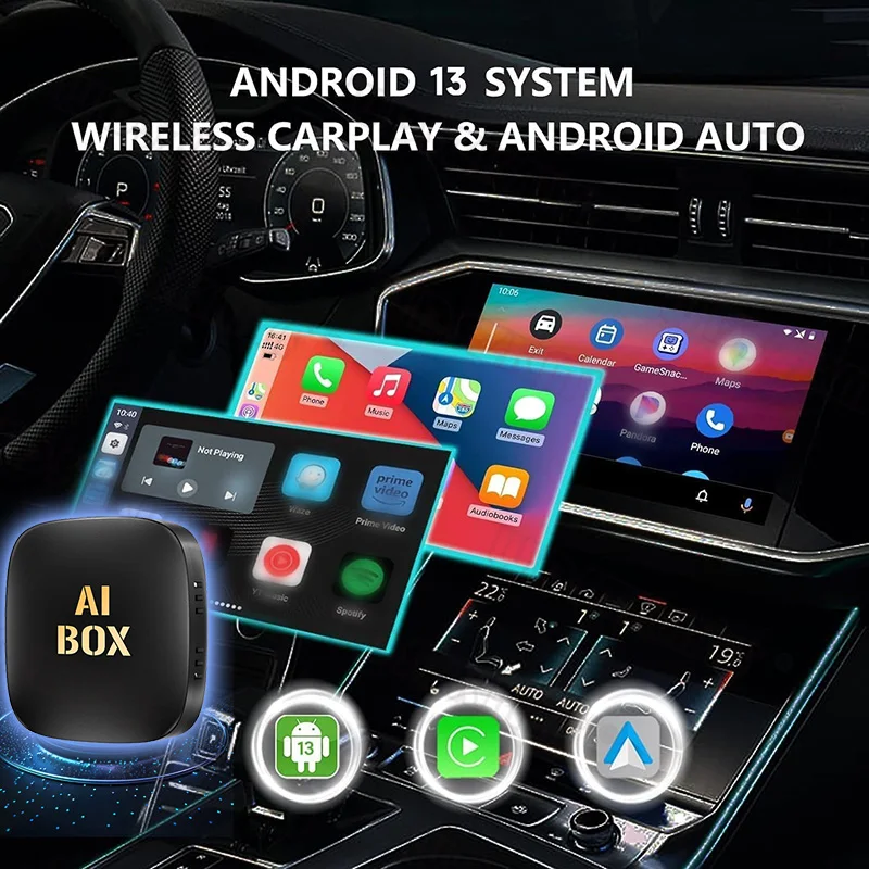 Android 13 Carplay Ai Box Android Auto Wired A Wireless Carplay TV Box Sistema intelligente per auto WIFI BT per Netflix YouTube