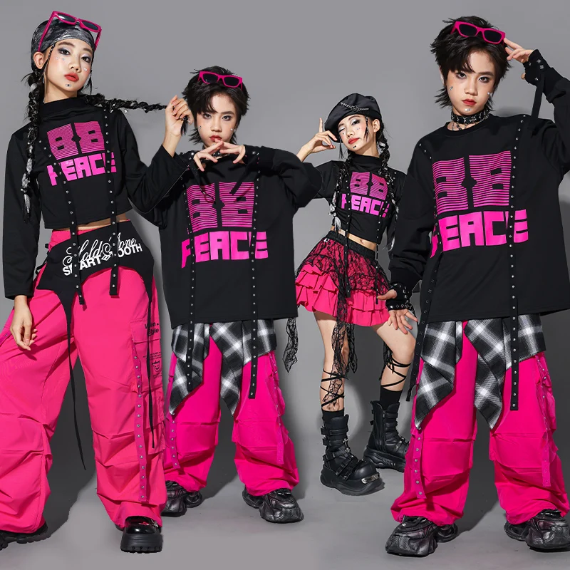 Kinderen Street Dance Prestaties Kostuum Meisjes Jazz Mode Kleding Kid Hip Hop Show Outfit Zwart Tops Shuffle Broek AMY2843