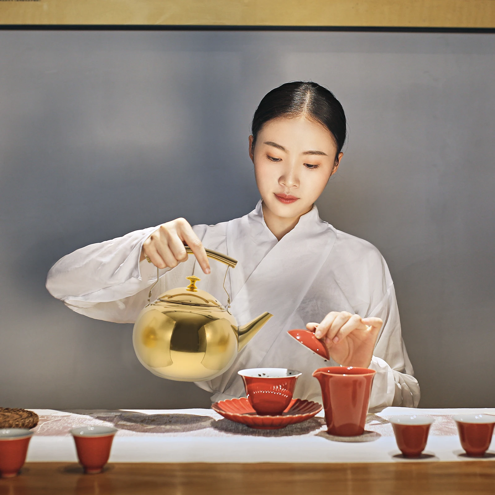 

Mesh Teapot with Filter Kettle Stovetop Stainless Steel Household Brushed Golden