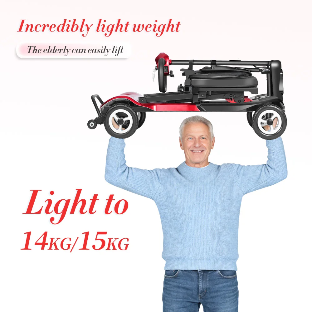 Easy Folding Compact Size Cheap Shipping 14kg Lightweight Mobility Scooter 125kg Load Brushless Strong Climbing for Large User