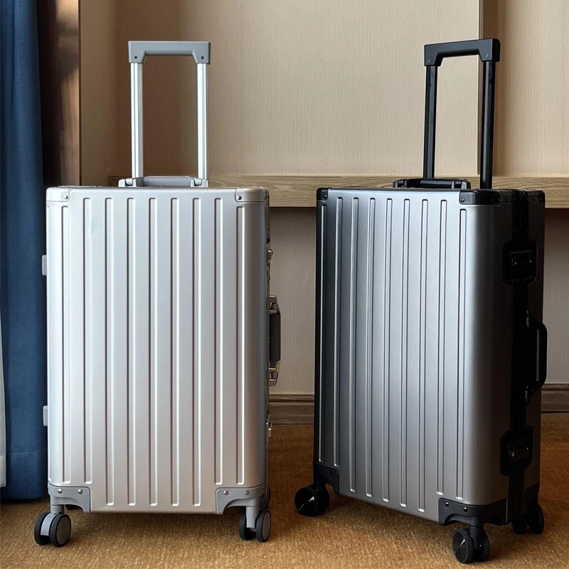 Gehele Aluminium-Magnesiumlegering Reistas Kofferbak Heren Zakelijk Rolpakket Op Wielen Trolleybagage Handbagage Cabinekoffer