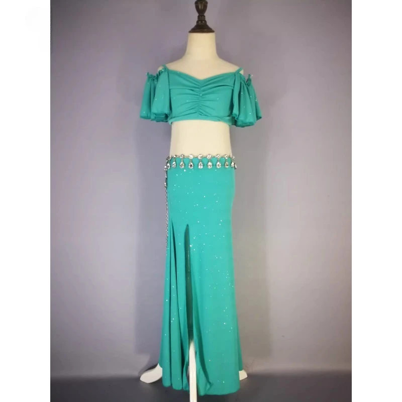 Customized Shiny Belly Dance Costumes Super Sparkling New Long Skirt Set Belly Dance Dress Practice Clothes