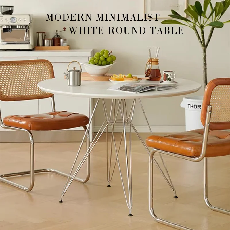 

Simple Compact Round Dining Table Modern Home Office Kitchen Dining Room Tables Electroplated Steel Legs Apartment Dinner Table