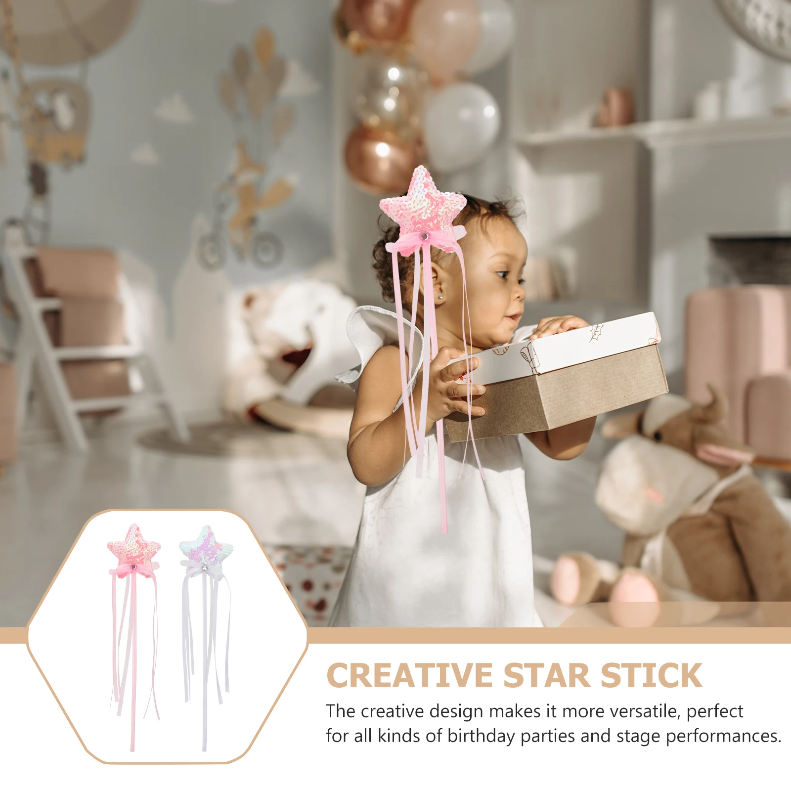 

2pcs Star-Shaped Fairy Wands Glitter Lightweight Kids Playthings Stage Performance Party Decorative Masquerade Shiny