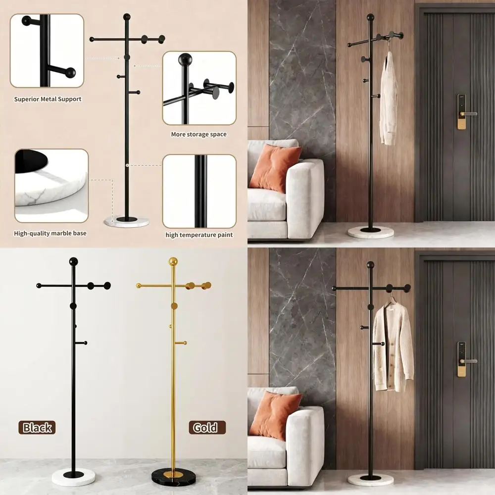 

Металлическая вешалка для одежды 68.9 с мраморным основанием для прихожей, коридора, спальни - для пальто, шляп, сумок и шарфов