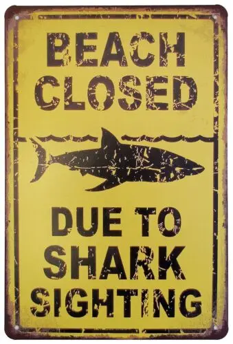 ERLOOD Warning Beach Closed Due to Sighting Vintage Tin Signs Retro Metal Wal...