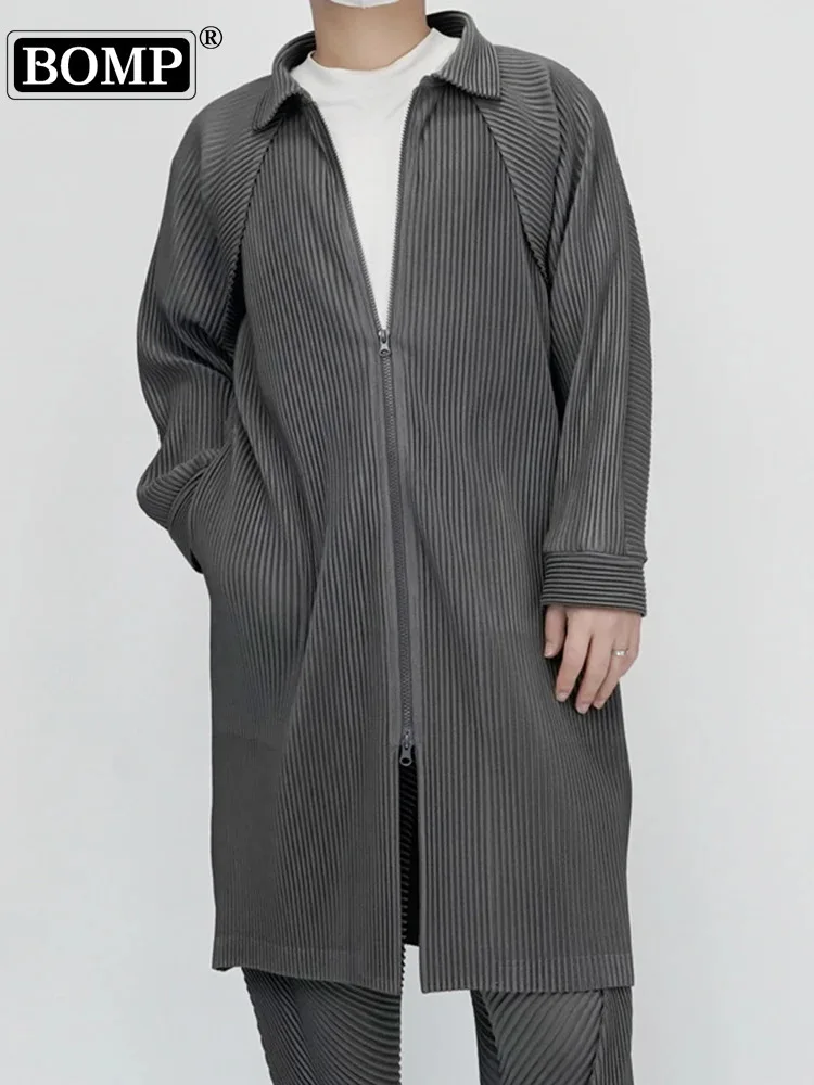 BOMP-Coupe-vent plissé mi-long pour hommes, veste décontractée, manteau de printemps, vêtements d'automne, nouvelle mode, 2024