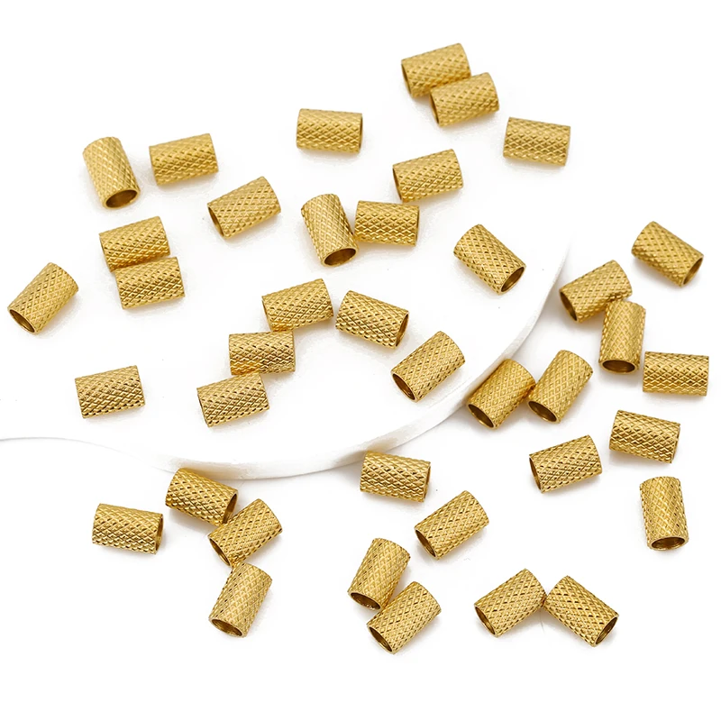 20pcs 5mm PVD Stainless Steel Gold Tuble Texture Large Hole Spacer Loose Beads for DIY Bracelet Necklace Leather Jewelry Making