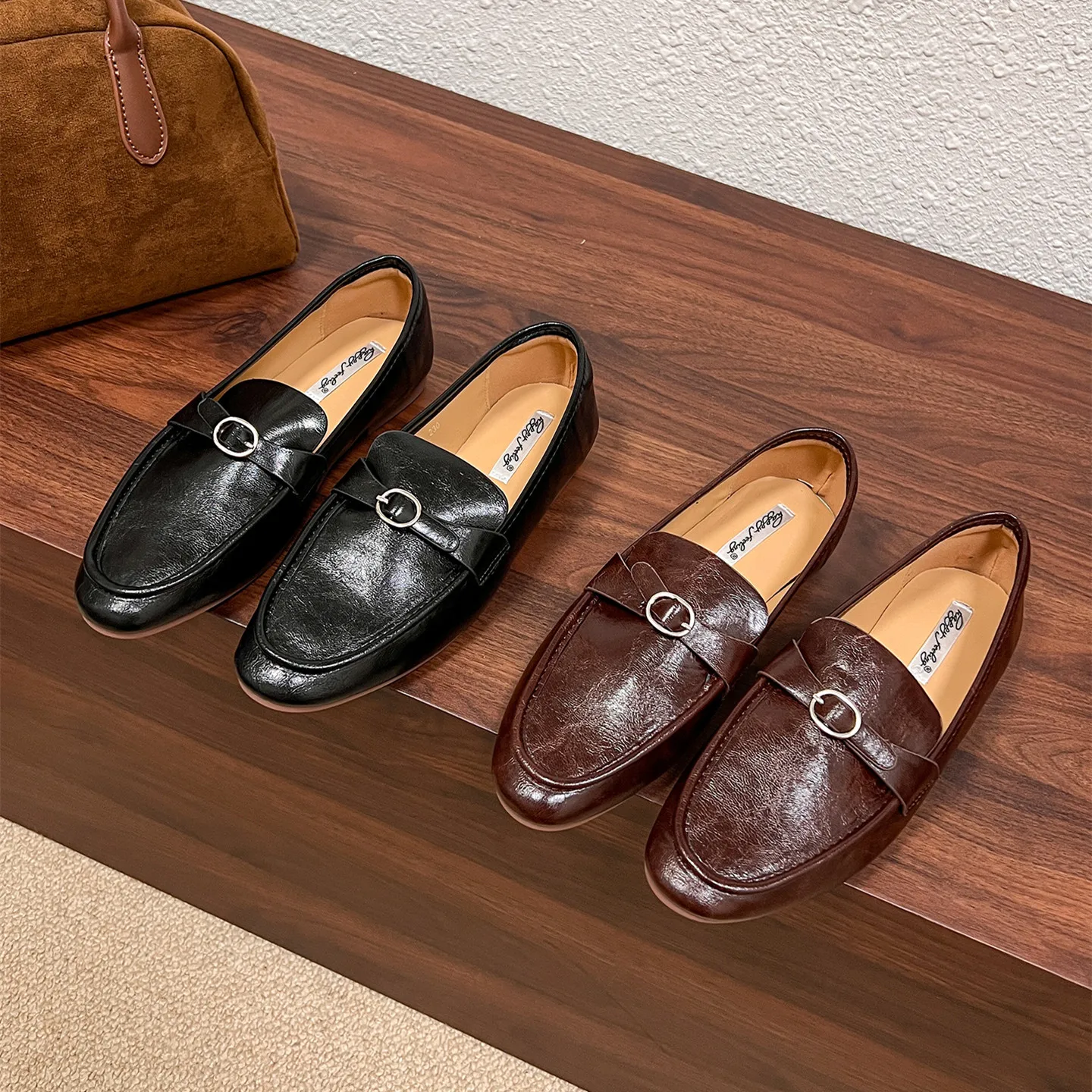 bailamos-femmes-sans-lacet-mocassins-automne-mode-britannique-boucle-en-metal-chaussures-plates-bout-rond-vert-decontracte-ballerine-chaussures