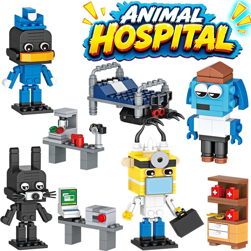 New Horror Game Animal Hospital Pet Clinic Building Blocks Toy Role Playing Game Periphery Building Block Fans Collectible Gift