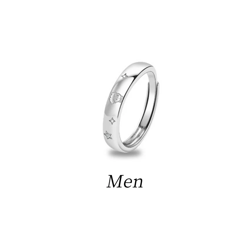 Silver Color Prince Rose Couple Rings, Trendy Design
