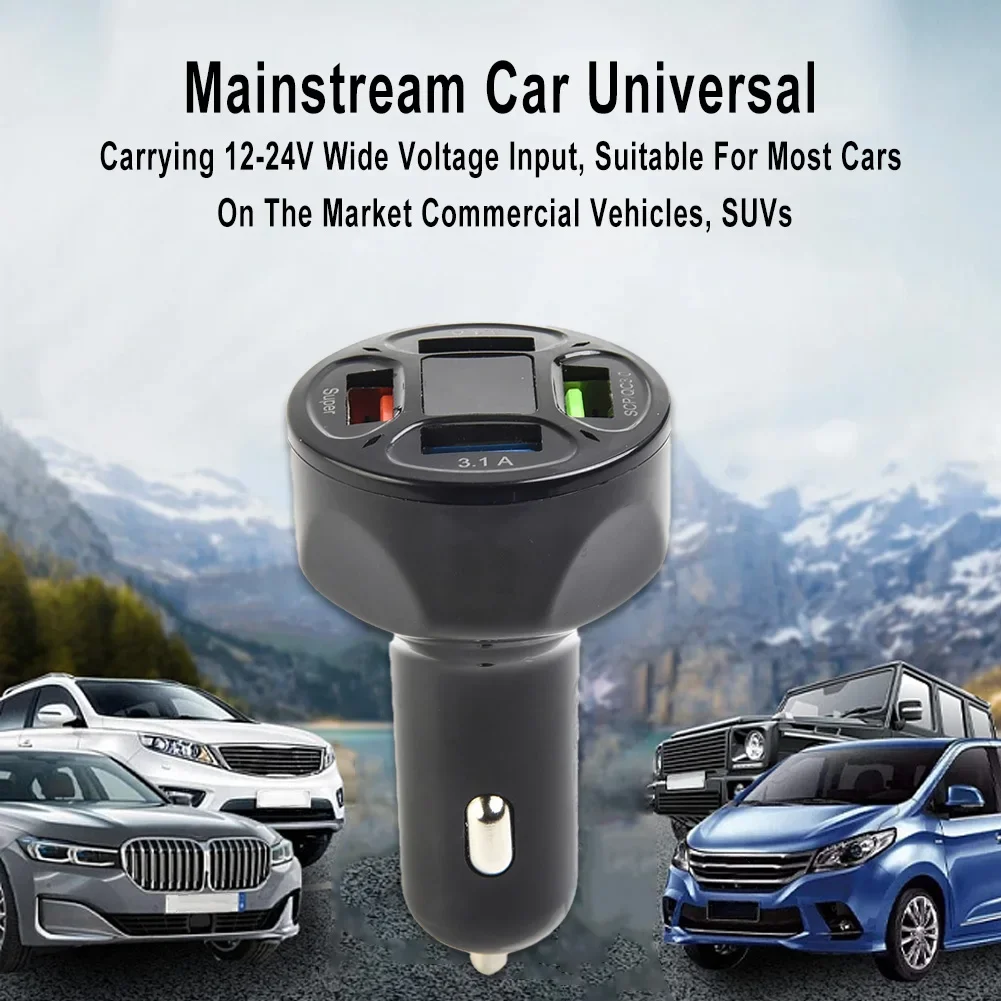 

Car Charger Car Charger Protection Material QC 3.0 66W 4USB Accessories Car Accessories Fast Charging LED Display High Quality