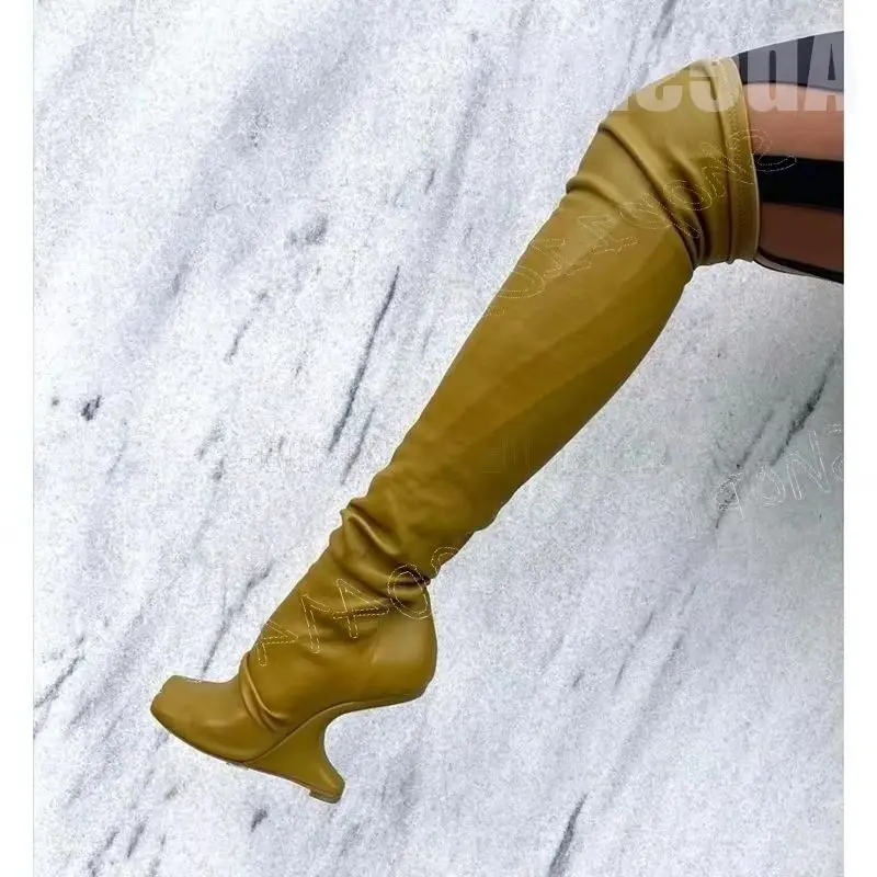 

Green Square Toe Strange Style Heels Boots Slip On Women Shoes New Fashion Party Banquet Runway Dating 2026 Zapatos Para Mujere