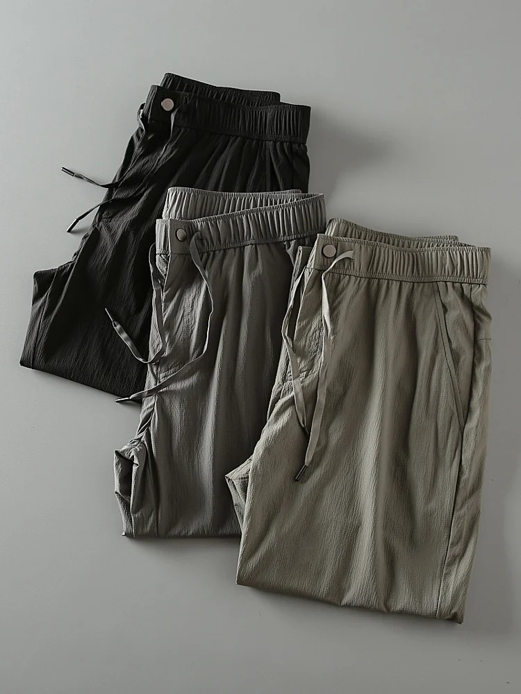 

Summer Thin Qui Dry Breathable Bubble Fabric Men's Outdoor Elastic Dstring Waist Casual Pants Long Trousers Trendy