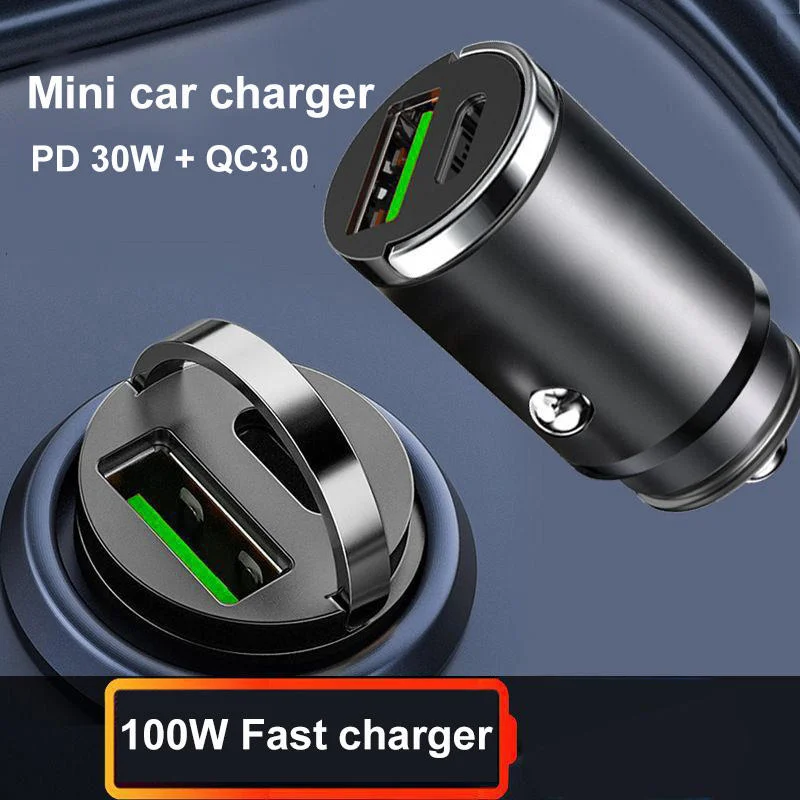 12V 24V Universal QC3.0 Mini Dual-Port Superschnelles Laden PD 30W Flush Fit USB-C USB-Auto-Ladegerät 100W für iPhone 15