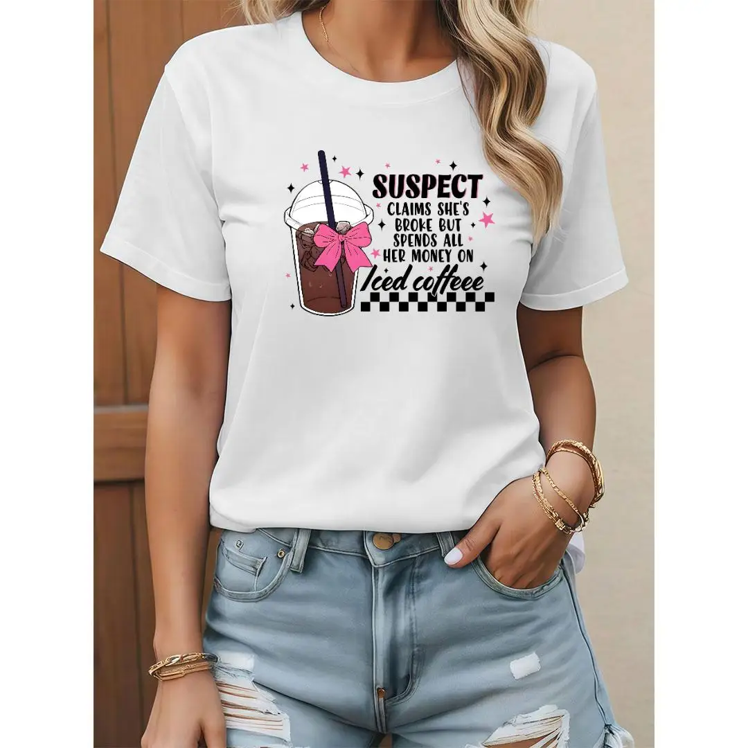 

Women's Funny Coffee Lover T-shirt Iced Coffee Graphic Tee Loose Crew Neck Top for Summer Casual Wear