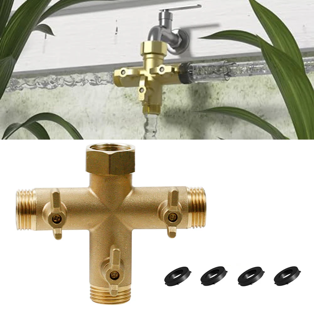 3 Branch Hose Splitter with Sealed Valve Mechanisms Heavy-Duty Brass Construction for Continuous Water Diversion