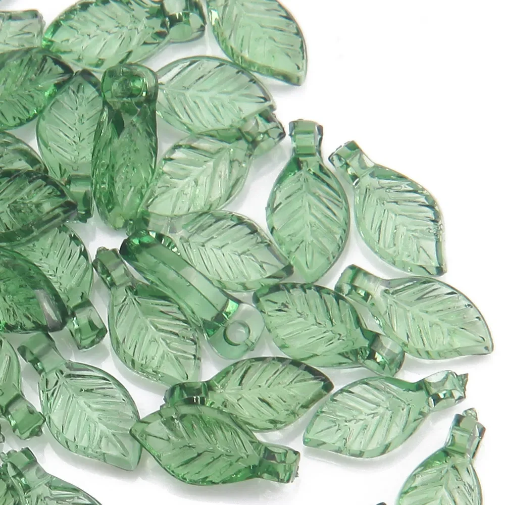 100 Pieces 5 * 10mm Green Transparent Acrylic Small Leaf Pendant DIY Charm Making Bracelets, Necklaces, Hair Accessories, Beads