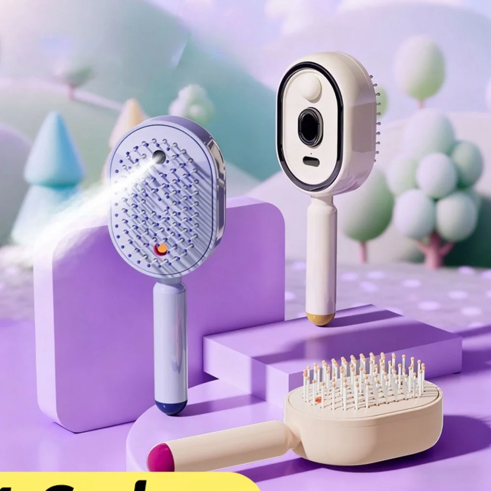 2-In-1 Electric Spray Hair Brush Misting Hair Brush w/ Water Spray Reduce Frizz Anti-Static Essential Oil Atomized Massage Comb