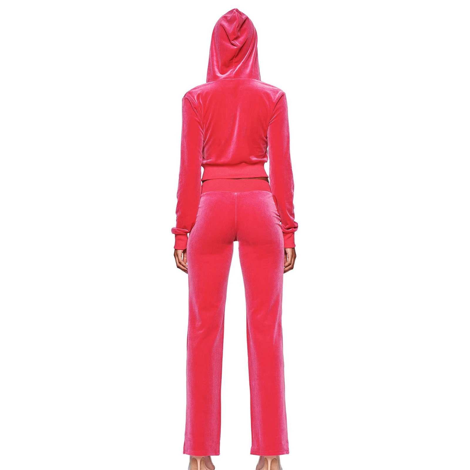 Fashion Women’s Two Piece Outfits Long Sleeve Zip Up Velvet Cropped Hoodie and Pants Set Fall Daily All-match Outfits