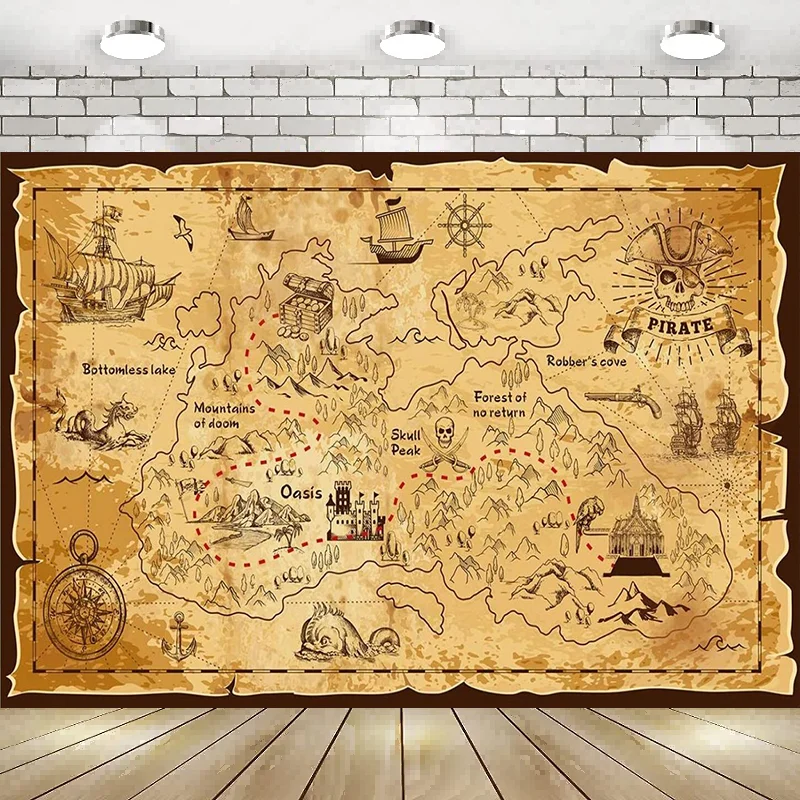 Pirate Treasure Map Photography Background Island Treasure Map Nautical Wall Tapestry Hanging Decor Backdrop Banner Poster